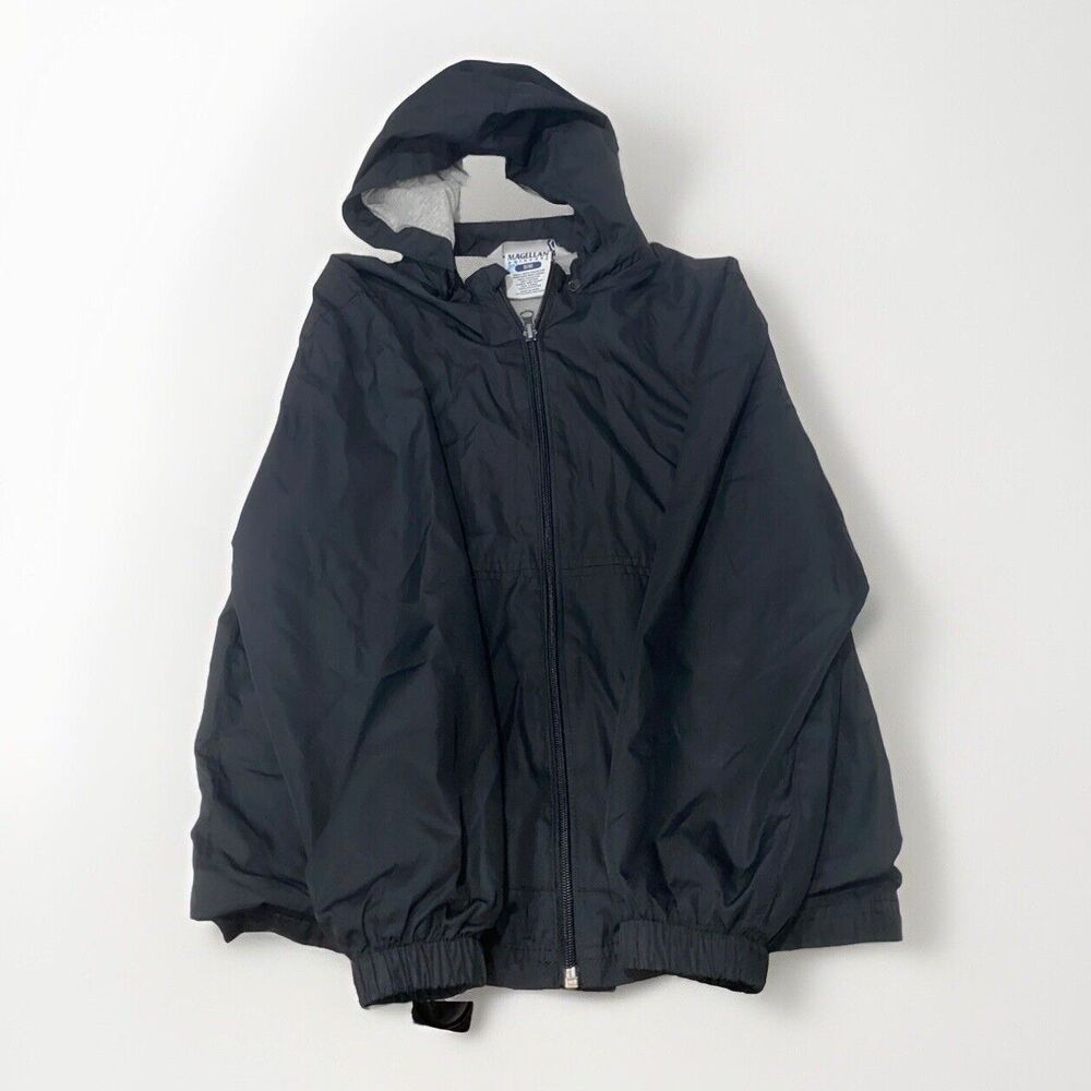 Magellan Windbreaker Rain Hoodie Jacket Youth 8 Full Zip Black with Zipper Lined
